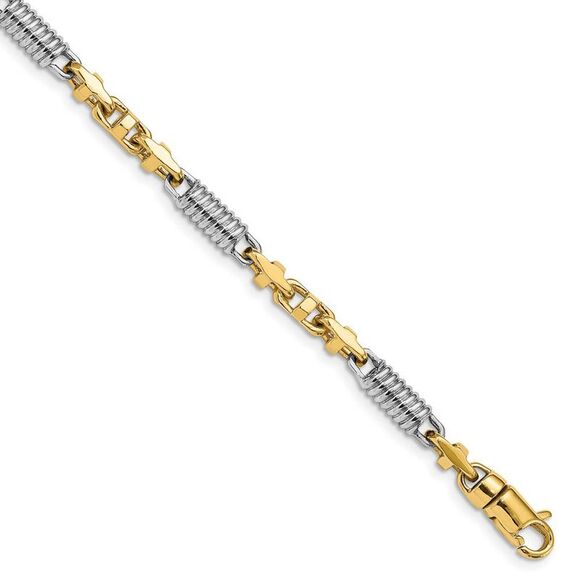 4.6mm 14K Two Tone Gold Fancy Barrel Link Chain Bracelet, 8.75 Inch - Picture 1 of 3